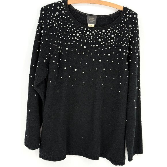 Susan Bristol Ltd.‎ 2002 Black Beaded Sweater 2W Acrylic & Merino Wool Women's - Picture 1 of 7